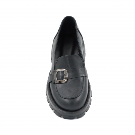 Pantofi dama casual loafers din piele naturala neagra cu varf rotund si talpa de 4 cm 51125-25 [5]