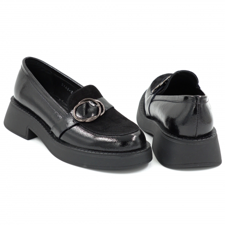 Pantofi dama casual loafers din piele naturala neagra cu varf rotund si talpa 4 cm 52525-25 [4]