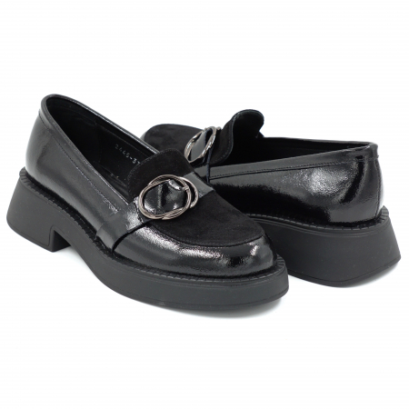 Pantofi dama casual loafers din piele naturala neagra cu varf rotund si talpa 4 cm 52525-25 [3]