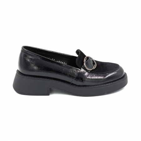 Pantofi dama - Pantofi dama casual loafers din piele naturala neagra cu varf rotund si talpa 4 cm 52525-25