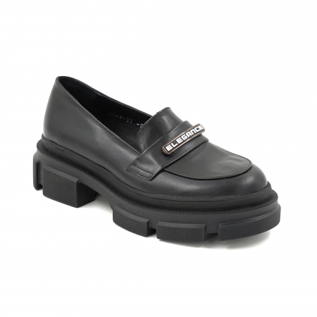 Pantofi dama casual loafers din piele naturala neagra cu varf rotund si talpa 4 cm 53325-25 [1]