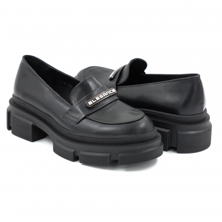 Pantofi dama casual loafers din piele naturala neagra cu varf rotund si talpa 4 cm 53325-25 [3]