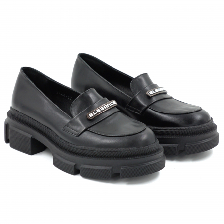 Pantofi dama casual loafers din piele naturala neagra cu varf rotund si talpa 4 cm 53325-25 [2]