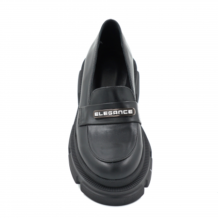 Pantofi dama casual loafers din piele naturala neagra cu varf rotund si talpa 4 cm 53325-25 [5]