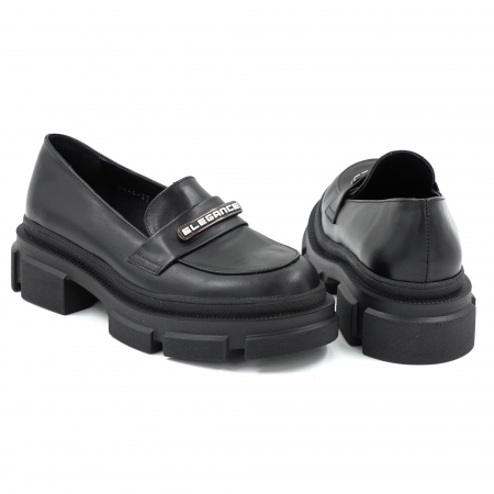 Pantofi dama casual loafers din piele naturala neagra cu varf rotund si talpa 4 cm 53325-25 [4]