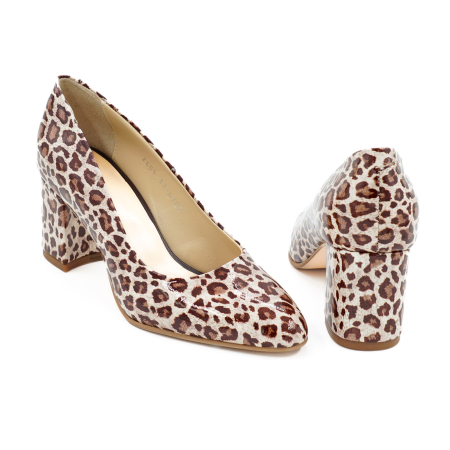 Pantofi dama din piele naturala cu imprimeu leopard, cu varf ascutit si toc mic gros imbracat de 6 cm 0700-4-26 [4]