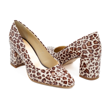 Pantofi dama din piele naturala cu imprimeu leopard, cu varf ascutit si toc mic gros imbracat de 6 cm 0700-4-26 [3]