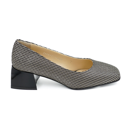Pantofi dama din piele naturala cu imprimeu cu varf patrat si toc mic gros de 4 cm 4069-4-26 [5]