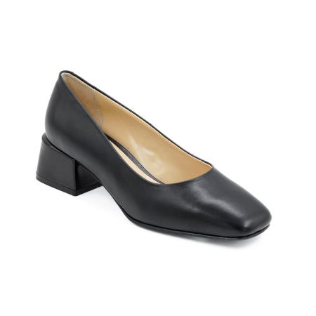 Pantofi dama din piele naturala neagra cu varf patrat si toc mic gros de 4 cm 4069-5-26 [1]