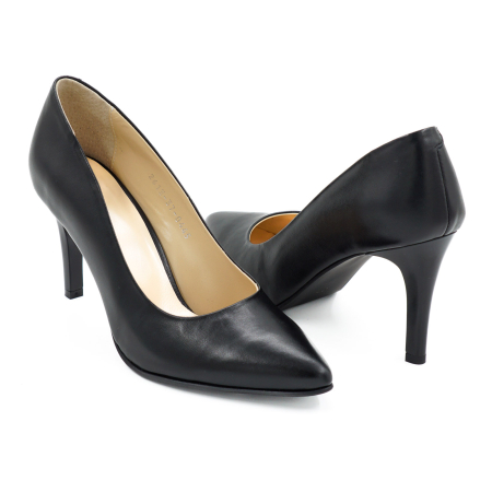 Pantofi dama din piele naturala neagra cu varf ascutit stiletto si toc inalt subtire de 9 cm 9557-12-26 [3]