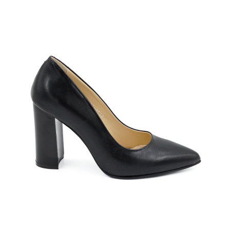 Dama - Pantofi dama din piele naturala neagra cu varf ascutit stiletto si toc inalt gros de 9 cm 9557-11-26