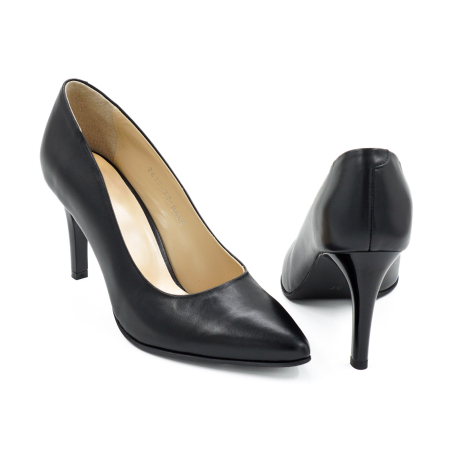 Pantofi dama din piele naturala neagra cu varf ascutit stiletto si toc inalt subtire de 9 cm 9557-12-26 [4]