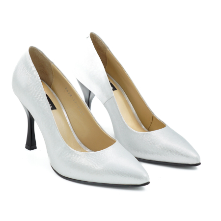 Pantofi dama din piele naturala argintiu sidefat, cu varf ascutit stiletto si toc inalt subtire 9 cm 9557-14-26 [2]