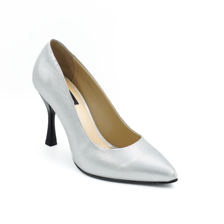 Pantofi dama din piele naturala argintiu sidefat, cu varf ascutit stiletto si toc inalt subtire 9 cm 9557-14-26 [1]