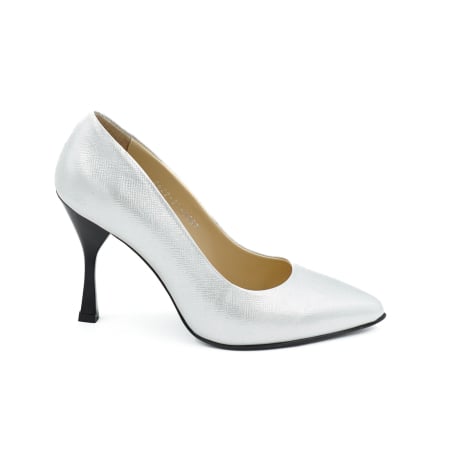 Pantofi elegant & office dama - Pantofi dama din piele naturala argintiu sidefat, cu varf ascutit stiletto si toc inalt subtire 9 cm 9557-14-26