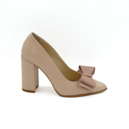 Pantofi dama din piele naturala nude roze, cu varf ascutit stiletto si toc inalt gros imbracat de 9 cm 51726-26 [1]