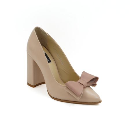 Pantofi dama din piele naturala nude roze, cu varf ascutit stiletto si toc inalt gros imbracat de 9 cm 51726-26 [2]