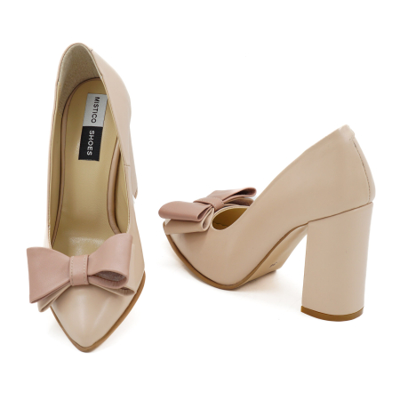 Pantofi dama din piele naturala nude roze, cu varf ascutit stiletto si toc inalt gros imbracat de 9 cm 51726-26 [5]
