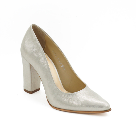Pantofi dama din piele naturala albastru deschis bleu sidefat, cu varf ascutit stiletto si toc inalt gros imbracat de 9 cm 1159-26 [1]