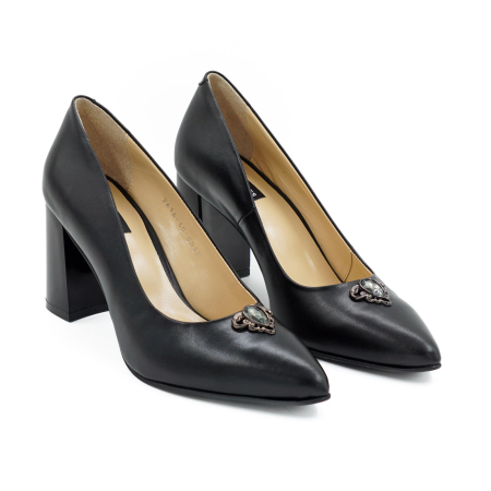 Pantofi dama din piele naturala neagra cu varf ascutit stiletto si toc mediu gros 8 cm 51324-26 [1]