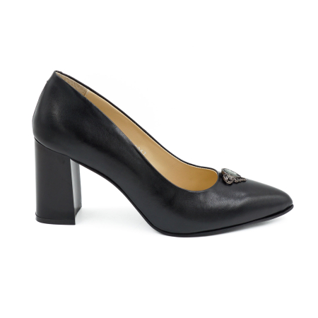 Pantofi dama din piele naturala neagra cu varf ascutit stiletto si toc mediu gros 8 cm 51324-26 [3]