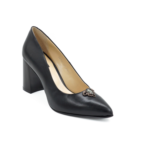 Pantofi dama din piele naturala neagra cu varf ascutit stiletto si toc mediu gros 8 cm 51324-26 [4]