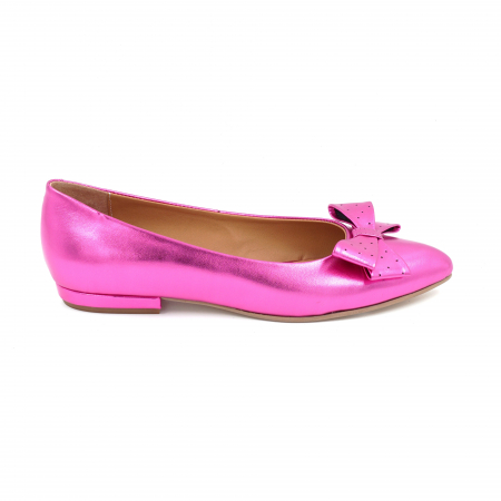 Pantofi dama - Pantofi dama tip balerini din piele naturala fucsia metalizat cu varf ascutit stiletto si toc de 1 cm 63420-25