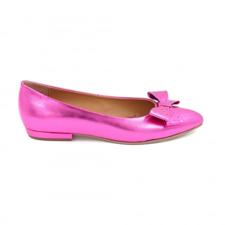Pantofi dama - Pantofi dama tip balerini din piele naturala fucsia metalizat cu varf ascutit stiletto si toc de 1 cm 63420-25 - Copie