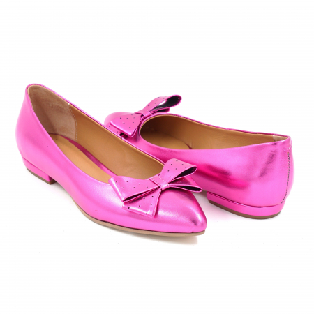 Pantofi dama tip balerini din piele naturala fucsia metalizat cu varf ascutit stiletto si toc de 1 cm 63420-25 [3]