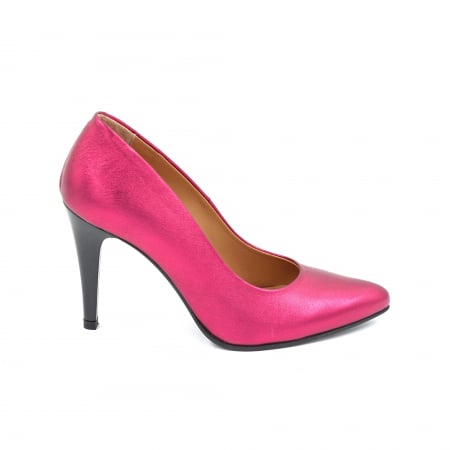 Dama - Pantofi dama din piele naturala fucsia metalizata cu varf ascutit stiletto si toc inalt subtire 9 cm 1159-2-25