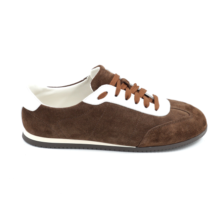 Pantofi dama tip adidas din piele naturala intoarsa maro inchis ciocolata si alba cu varf rotund si talpa de 1 cm 50126-1-26 [5]