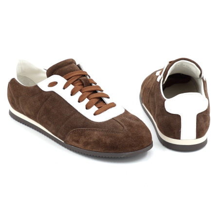 Pantofi dama tip adidas din piele naturala intoarsa maro inchis ciocolata si alba cu varf rotund si talpa de 1 cm 50126-1-26 [4]