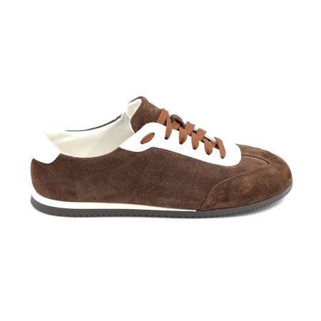 Pantofi casual & sport dama - Pantofi dama tip adidas din piele naturala intoarsa maro inchis ciocolata si alba cu varf rotund si talpa de 1 cm 50126-1-26