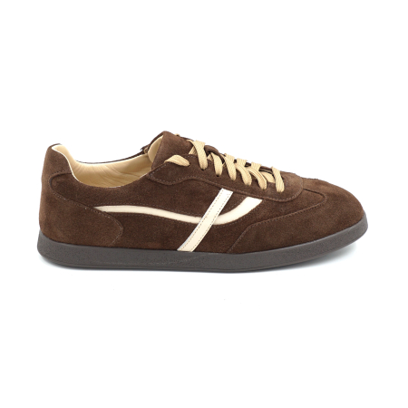 Pantofi dama - Pantofi dama tip adidas din piele naturala intoarsa maro ciocolata cu varf rotund si talpa de 1 cm 55825-26