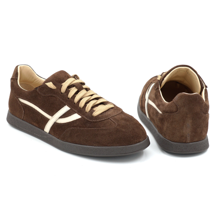 Pantofi dama tip adidas din piele naturala intoarsa maro ciocolata cu varf rotund si talpa de 1 cm 55825-26 [1]