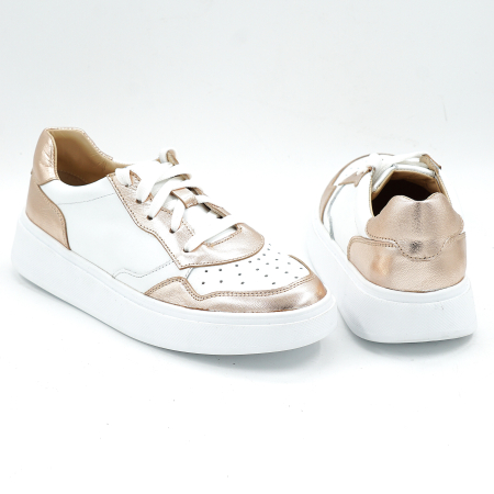 Pantofi dama tip adidas din piele naturala alba si auriu cu varf rotund si talpa de 3 cm 50526-26 [4]