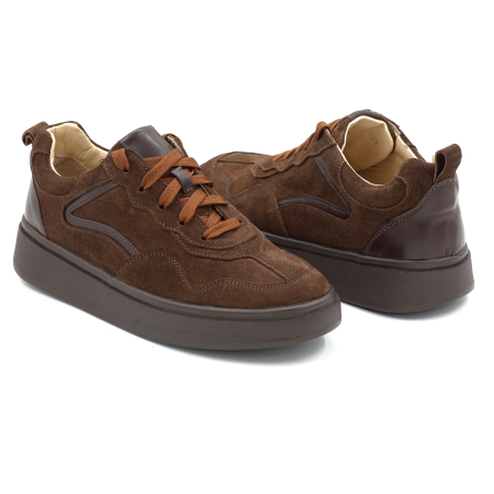 Pantofi dama tip adidas din piele naturala intoarsa maro inchis ciocolata cu varf rotund si talpa de 2 cm 52121-26 [4]