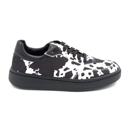 Lichidare stocuri - Pantofi dama tip adidas din piele naturala alb cu negru cu varf rotund si talpa de 2 cm 52624-26