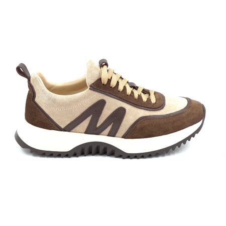 Pantofi casual & sport dama - Pantofi dama tip adidas din piele naturala intoarsa maro inchis ciocolata si bej cappucino cu varf rotund si talpa de 3 cm 50226-1-26