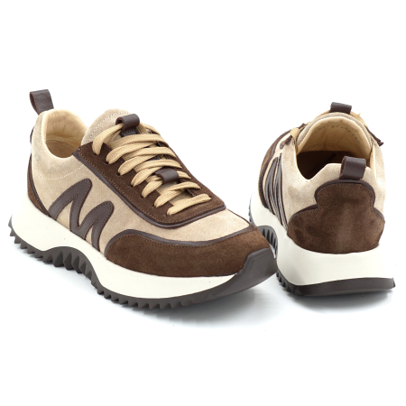 Pantofi dama tip adidas din piele naturala intoarsa maro inchis ciocolata si bej cappucino cu varf rotund si talpa de 3 cm 50226-1-26 [2]