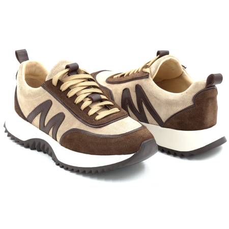 Pantofi dama tip adidas din piele naturala intoarsa maro inchis ciocolata si bej cappucino cu varf rotund si talpa de 3 cm 50226-1-26 [3]