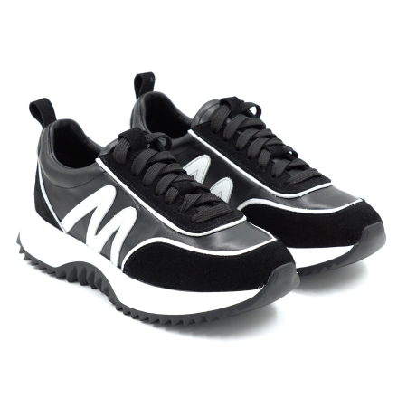 Pantofi dama tip adidas din piele naturala intoarsa neagra si alba cu varf rotund si talpa de 3 cm 50226-2-26 [2]