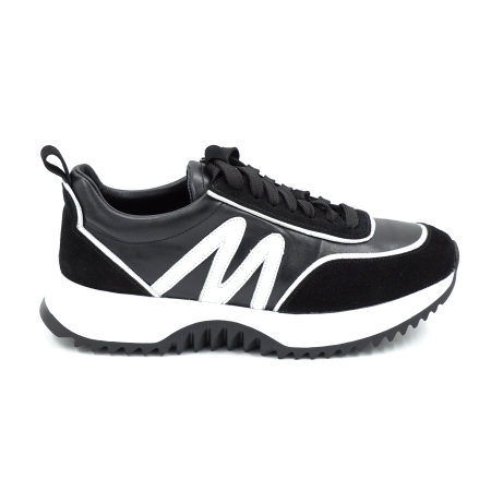 Pantofi dama - Pantofi dama tip adidas din piele naturala intoarsa neagra si alba cu varf rotund si talpa de 3 cm 50226-2-26