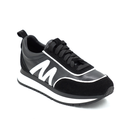 Pantofi dama tip adidas din piele naturala neagra si alba cu varf rotund si talpa de 3 cm 50226-26 [1]