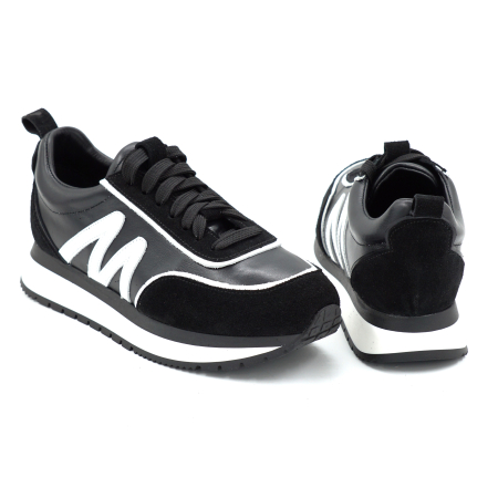 Pantofi dama tip adidas din piele naturala neagra si alba cu varf rotund si talpa de 3 cm 50226-26 [4]