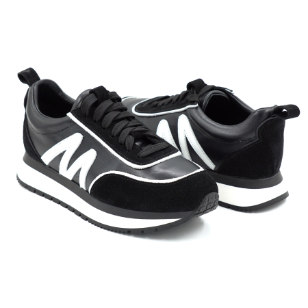 Pantofi dama tip adidas din piele naturala neagra si alba cu varf rotund si talpa de 3 cm 50226-26 [3]