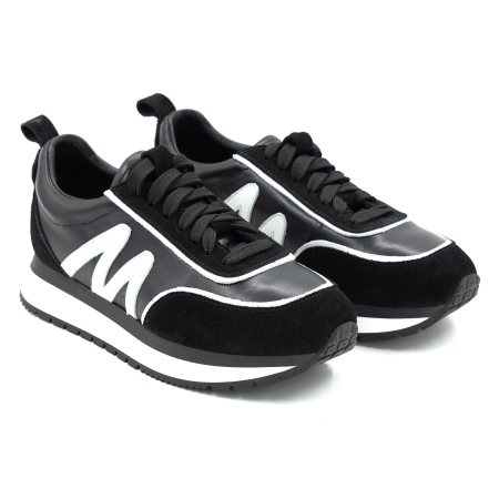 Pantofi dama tip adidas din piele naturala neagra si alba cu varf rotund si talpa de 3 cm 50226-26 [2]