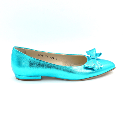 Pantofi dama - Pantofi dama din piele naturala albastru turcoaz sidefat cu varf ascutit stiletto si toc de 1 cm 62420-1-25