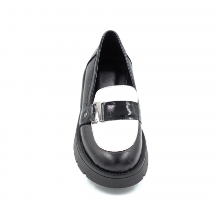 Pantofi dama casual loafers din piele naturala neagra si alba cu varf rotund si talpa 4 cm 52125-25 [4]