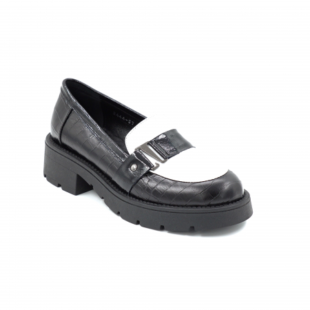 Pantofi dama casual loafers din piele naturala neagra si alba cu varf rotund si talpa 4 cm 52125-25 [1]